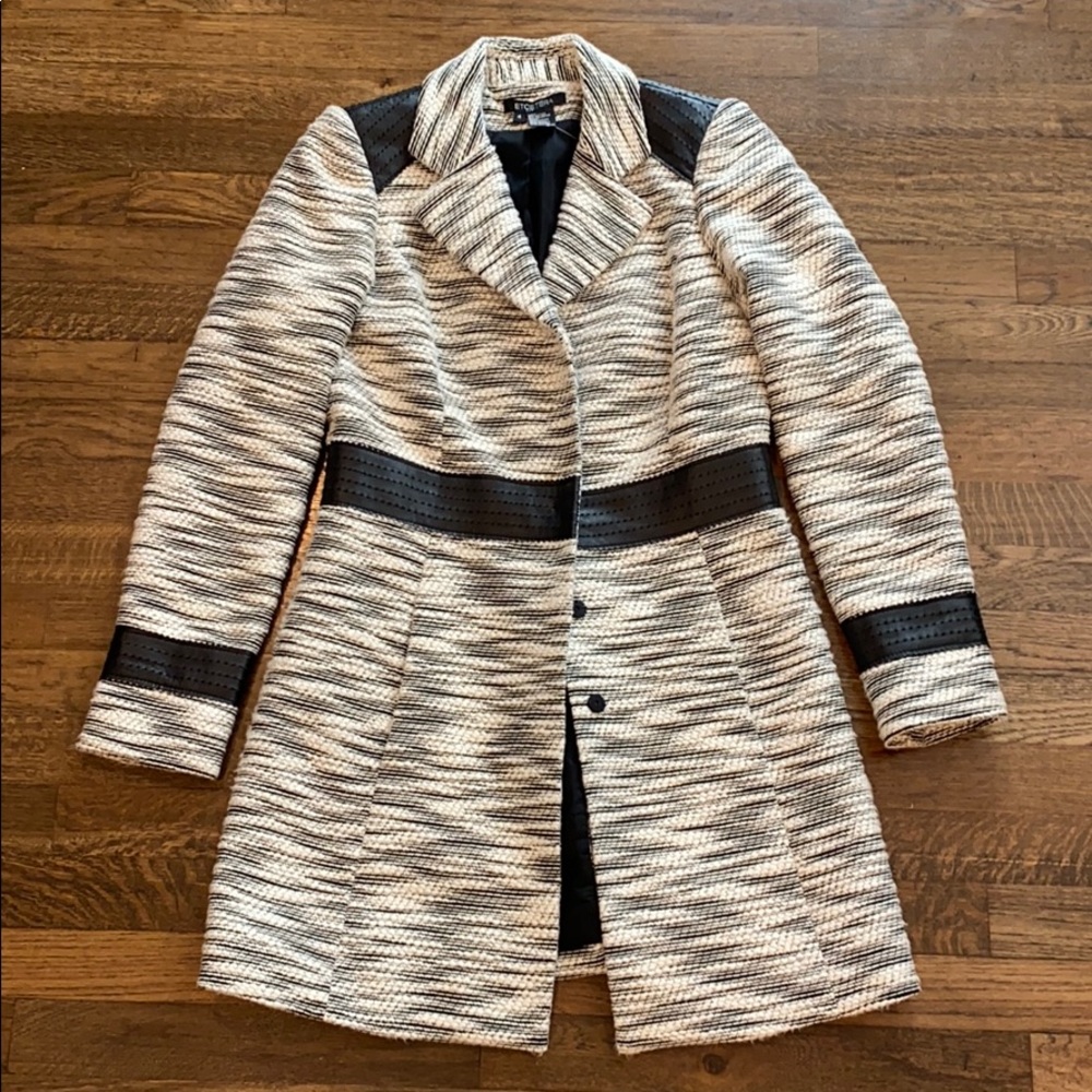 Etcetera Tweed/Leather Trench Coat